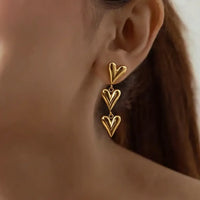 18K Gold Plated Triple Heart Drop Earrings - RACHIVA