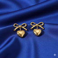18K Gold Plated Heart Bow Drop Earrings - RACHIVA