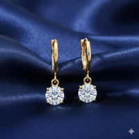 18K Gold Plated Round Solitaire Drop Hoop Earrings - RACHIVA