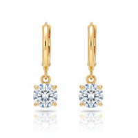 18K Gold Plated Round Solitaire Drop Hoop Earrings - RACHIVA