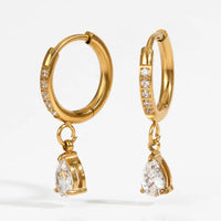 18K Gold Plated Teardrop Zircon Hoop Earrings
