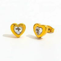 18K Gold Plated Heart Zircon Stud Earrings - RACHIVA