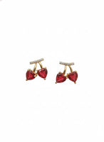 18K Gold Plated Ruby Heart Cherry Stud Earrings