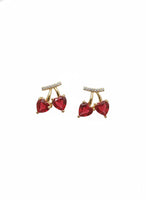 18K Gold Plated Ruby Heart Cherry Stud Earrings - RACHIVA