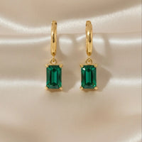 18K Gold Plated Emerald-Cut Green Zircon Rectangle Drop Hoop Earrings - RACHIVA