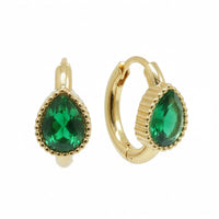 18K Gold Plated Green Zircon Pear Huggie Earrings - RACHIVA