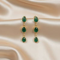 18K Gold Plated Triple Pear Green Zircon Drop Earrings