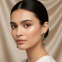 18K Gold Plated Triple Pear Green Zircon Drop Earrings - RACHIVA