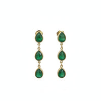 18K Gold Plated Triple Pear Green Zircon Drop Earrings