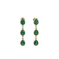 18K Gold Plated Triple Pear Green Zircon Drop Earrings - RACHIVA
