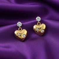 18K Gold Plated Heart Drop White Zircon Earrings - RACHIVA