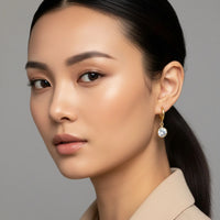 18K Gold Plated Round White Zircon Drop Huggie Earrings - RACHIVA