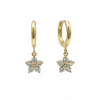18K Gold Plated White Zircon Flower Drop Huggie Earrings