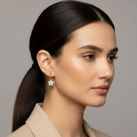 18K Gold Plated White Zircon Flower Drop Huggie Earrings - RACHIVA