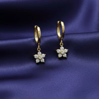 18K Gold Plated White Zircon Flower Drop Huggie Earrings - RACHIVA