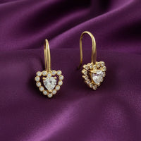 18K Gold Plated Heart White Zircon Hook Drop Earrings - RACHIVA