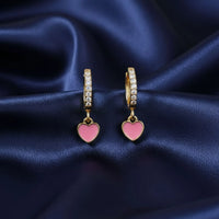 18K Gold Plated Pink Enamel Heart Huggie Earrings - RACHIVA