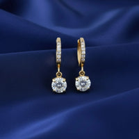 18K Gold Plated Classic Round White Zircon Drop Huggie Earrings - RACHIVA