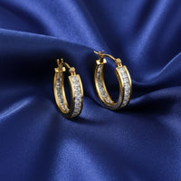 18K Gold Plated Baguette Zircon Channel Hoop Earrings - RACHIVA
