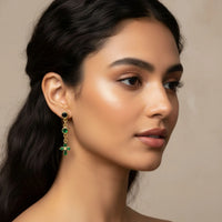 18K Gold Plated Green Stone Cross Drop Earrings - RACHIVA