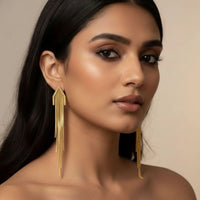 18K Gold Plated V Tassel Chain Earrings - RACHIVA