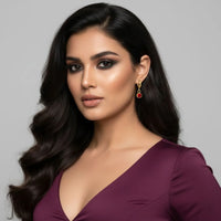 18K Gold Plated Red Zircon Drop Hoop Earrings - RACHIVA