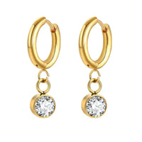 18K Gold Plated White Zircon Drop Hoop Earrings