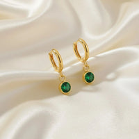 18K Gold Plated Green Zircon Drop Hoop Earrings - RACHIVA