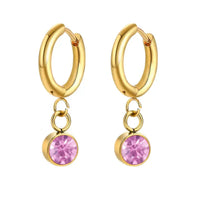 18K Gold Plated Pink Zircon Drop Hoop Earrings - RACHIVA