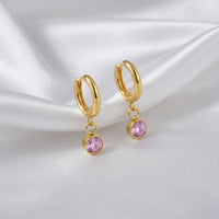 18K Gold Plated Pink Zircon Drop Hoop Earrings - RACHIVA