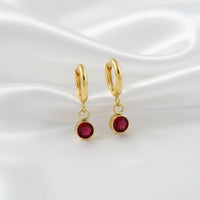18K Gold Plated Ruby Red Zircon Drop Hoop Earrings - RACHIVA