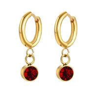 18K Gold Plated Ruby Red Zircon Drop Hoop Earrings