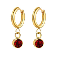 18K Gold Plated Ruby Red Zircon Drop Hoop Earrings - RACHIVA