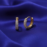 18K Gold Plated White Zircon Pave Hoop Earrings