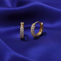 18K Gold Plated White Zircon Pave Hoop Earrings - RACHIVA