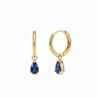 18K Gold Plated Blue Zircon Pear Drop Hoop Earrings - RACHIVA