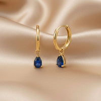 18K Gold Plated Blue Zircon Pear Drop Hoop Earrings - RACHIVA