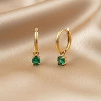 18K Gold Plated Green Zircon Petite Drop Hoop Earrings - RACHIVA