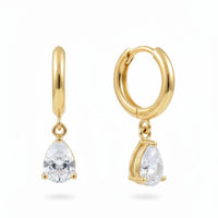 18K Gold Plated White Zircon Pear Drop Hoop Earrings