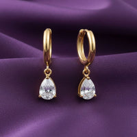 18K Gold Plated White Zircon Pear Drop Hoop Earrings