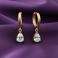 18K Gold Plated White Zircon Pear Drop Hoop Earrings - RACHIVA