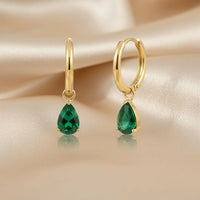 18K Gold Plated Green Zircon Pear Drop Hoop Earrings - RACHIVA