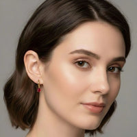 18K Gold Plated Ruby Red Zircon Pear Drop Hoop Earrings - RACHIVA