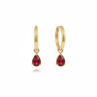 18K Gold Plated Ruby Red Zircon Pear Drop Hoop Earrings - RACHIVA