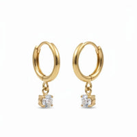18K Gold Plated Clear Zircon Hoop Drop Earrings - RACHIVA