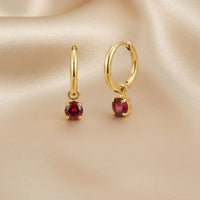 18K Gold Plated Red Zircon Hoop Drop Earrings - RACHIVA