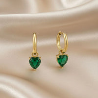 18K Gold Plated Green Heart Drop Hoop Earrings - RACHIVA
