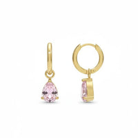 18K Gold Plated Pink Teardrop Zircon Hoop Earrings - RACHIVA