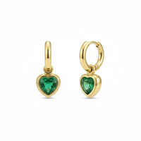18K Gold Plated Green Zircon Heart Drop Hoop Earrings - RACHIVA