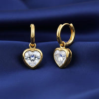 18K Gold Plated White Zircon Heart Drop Hoop Earrings